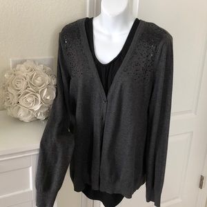 Sparkly sequin grey long sleeve v neck cardigan